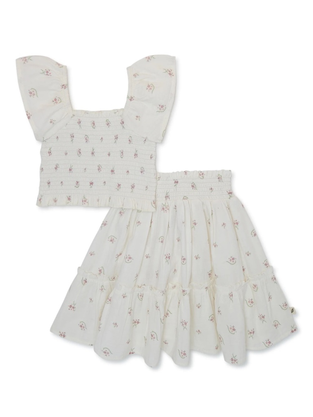 Girls Cream Floral Smocked Skirt